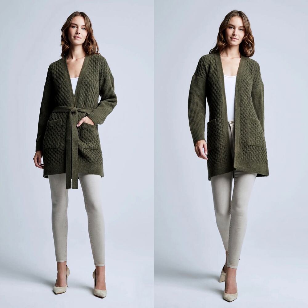 NWOT L'AGENCE Juna Cable Cardigan in Olive Green, Small